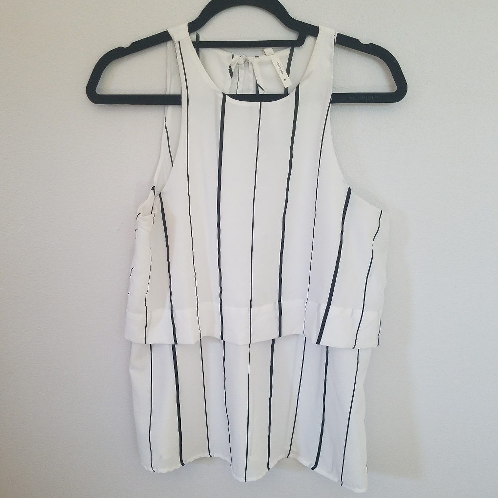 Women's White Black Striped Sleeveless Top Medium